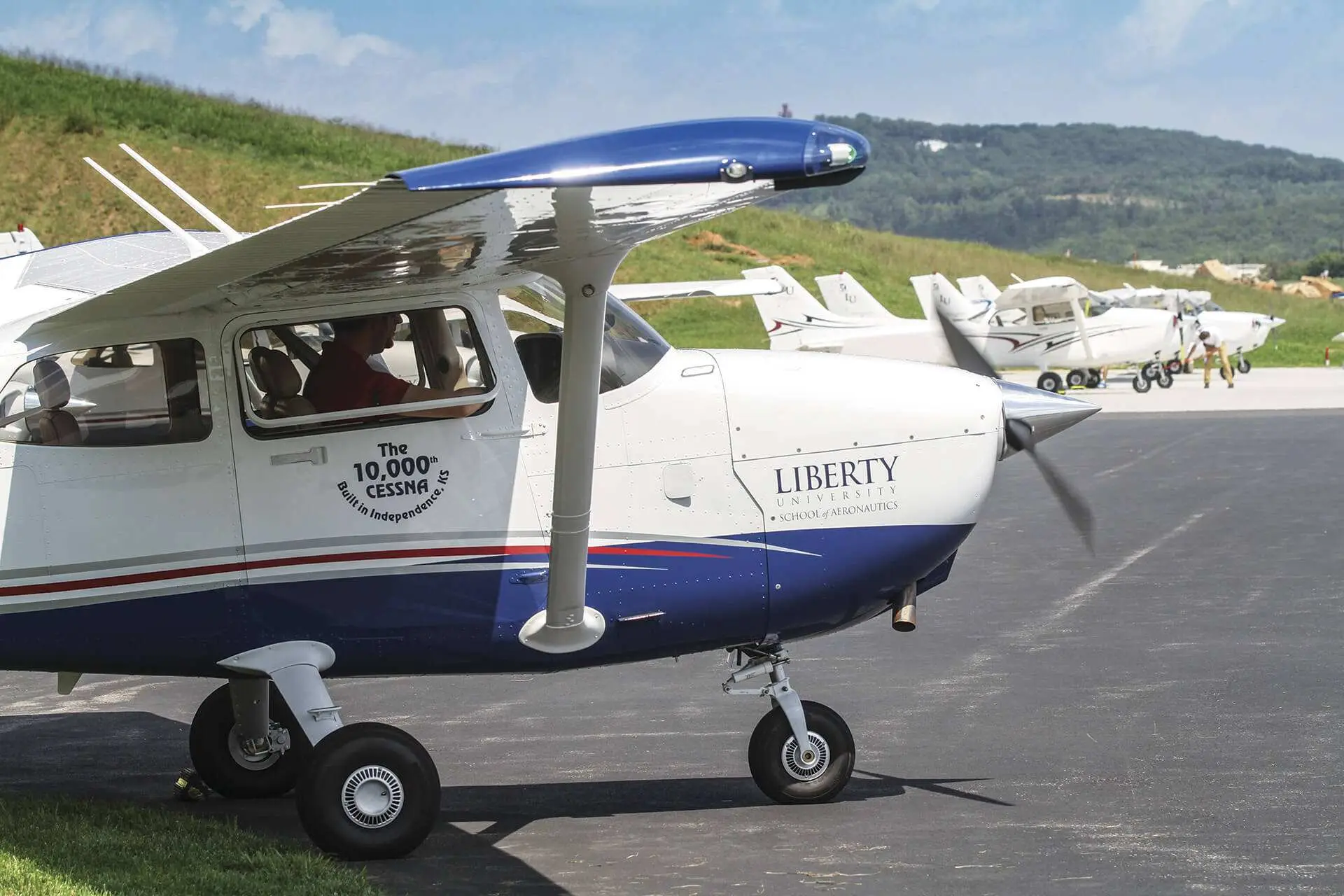Flight school training aircraft on the ramp