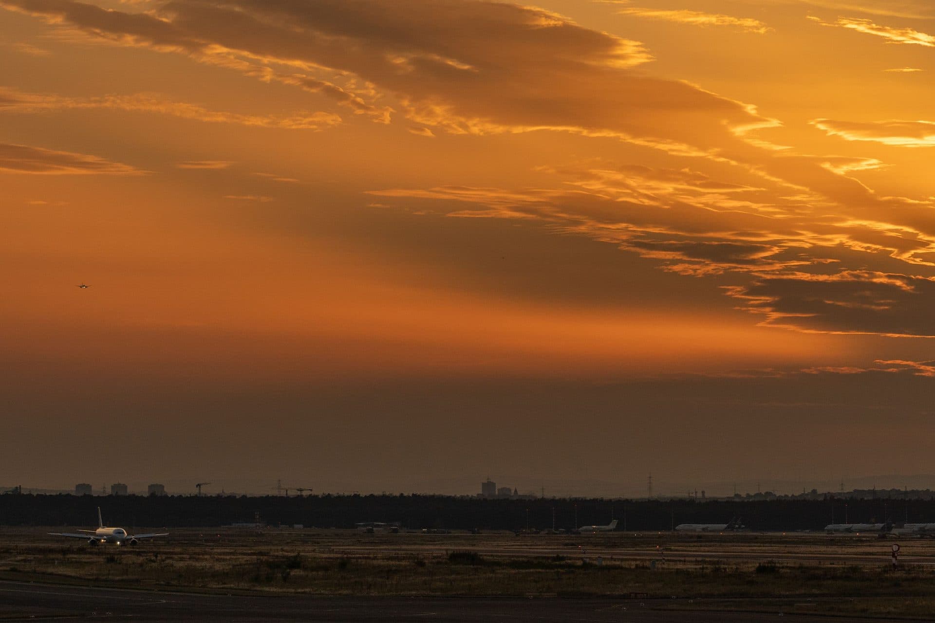 Airliner on the runway during golden hour