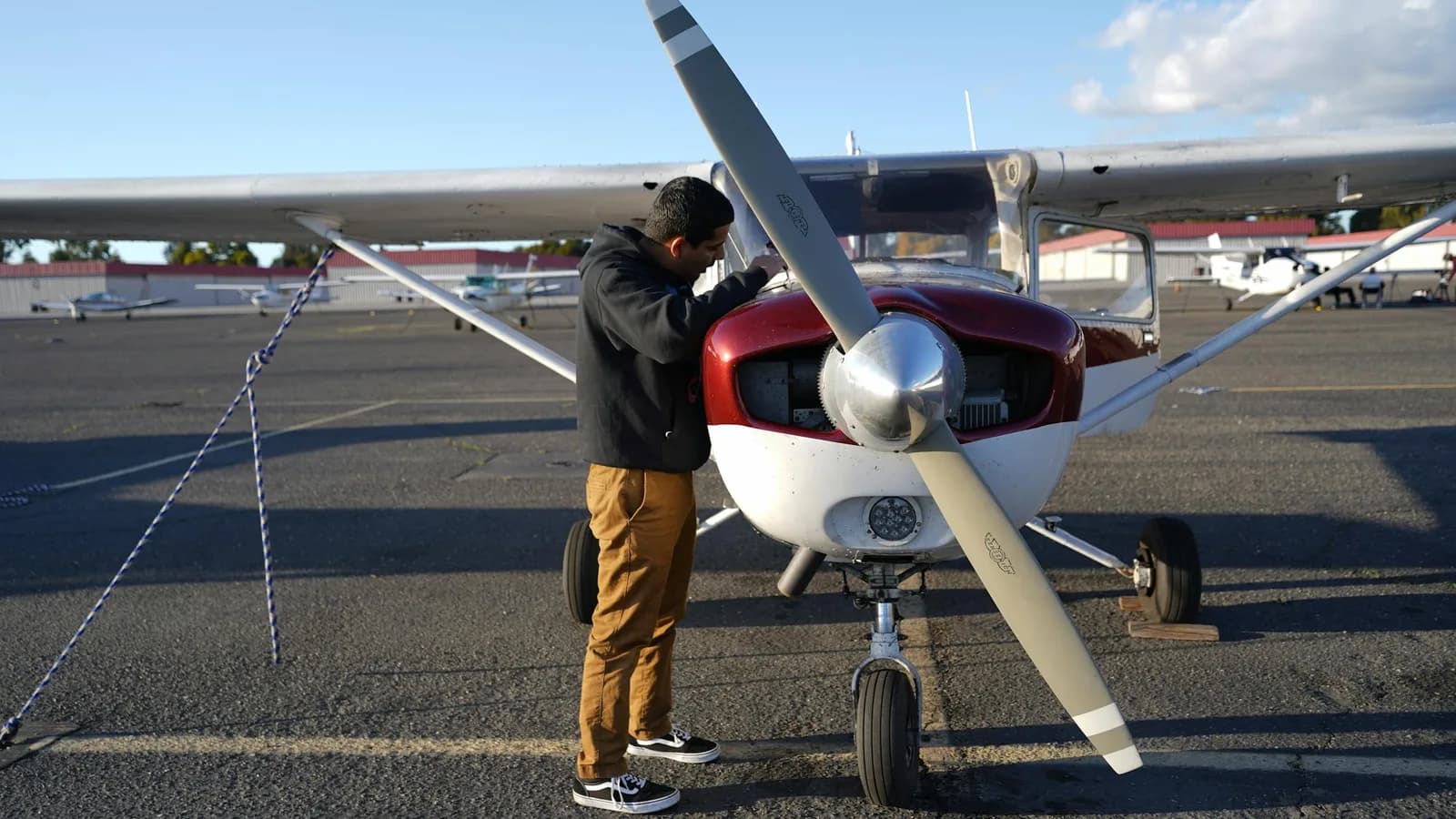 Flight school training aircraft on the ramp